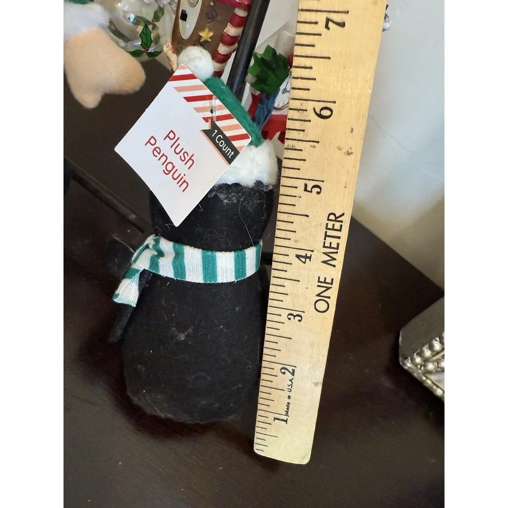 Lot of 5 Christmas Ornaments VTG Red Green Santa & Snowman Plush Music Box Clock